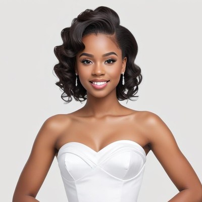 Woman in wedding dress posing