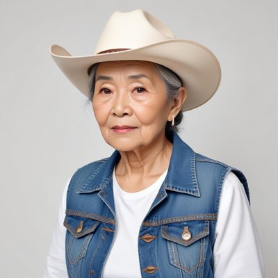Senior woman in cowboy hat and vest
