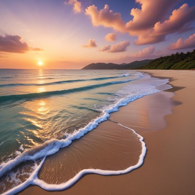 Sunset at the ocean shore in hawaii