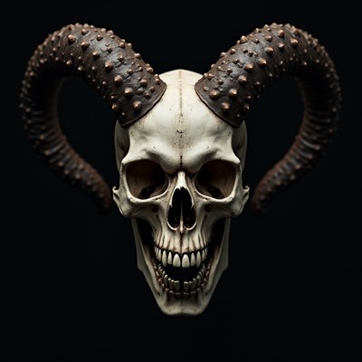 Ram skull with horns on dark background
