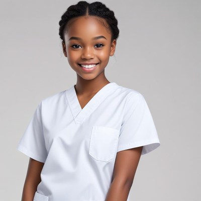 Smiling young girl in medical uniform