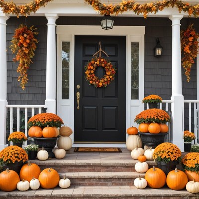 Fall decorations at front door