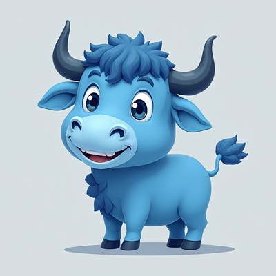 Cute blue cartoon bull character standing