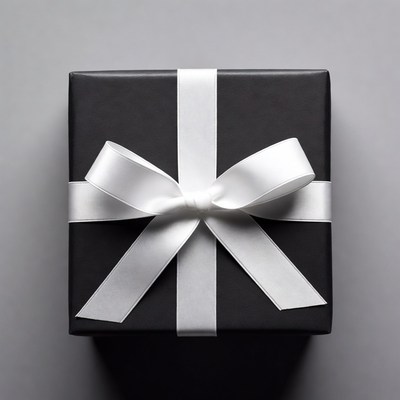 Gift box with white ribbon on grey surface
