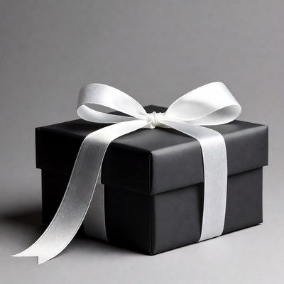 Black gift box with white ribbon