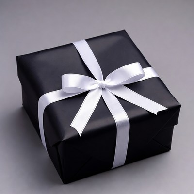 Gift box decorated with white ribbon