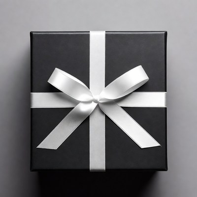 Black gift box with white ribbon