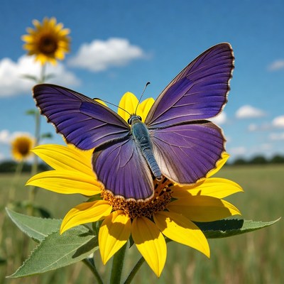 Butterfly on yellow flower in field