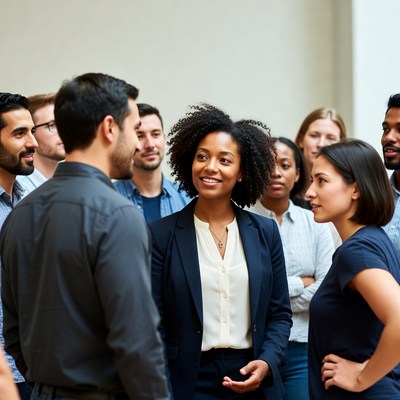 Group discussion in office setting