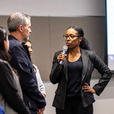 Discussion on stage with audience members