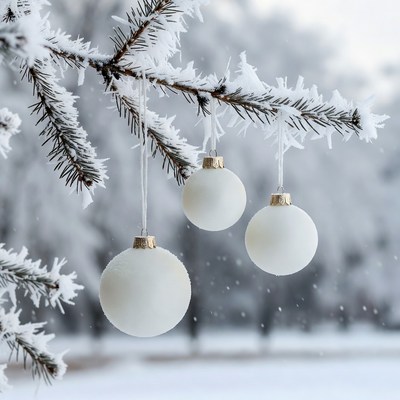 Winter ornaments on pine tree