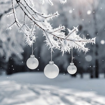 Winter decorations on snowy branches