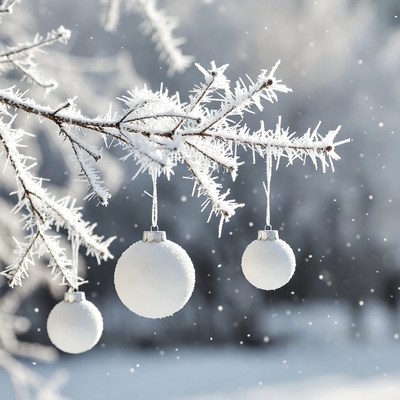 Snowy tree branches with ornaments