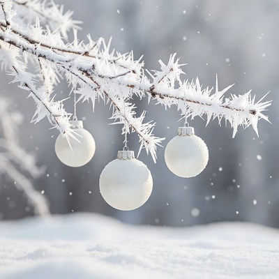 Winter decorations on snowy branches