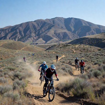 Mountain biking on dusty trails in daytime
