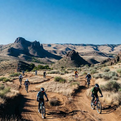 Mountain bikers riding on desert trails