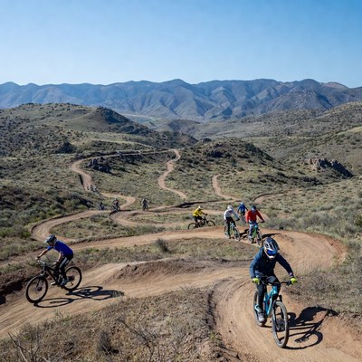 Mountain bikers on winding trail paths