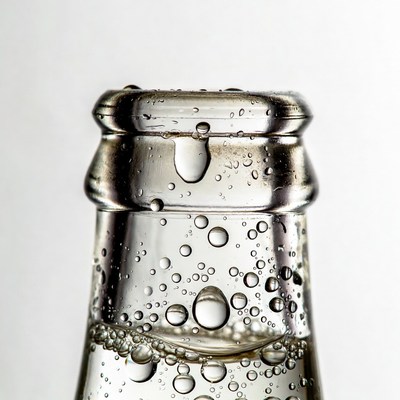 Clear bottle with bubbles close up