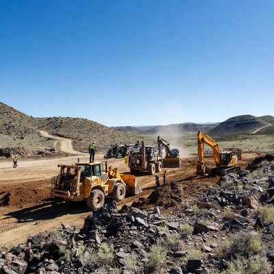 Construction work in rocky landscape