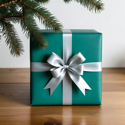 Gift box under a tree branch