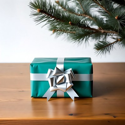 Holiday gift on wooden table