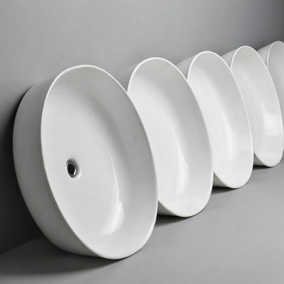 White sinks in a row with gray background