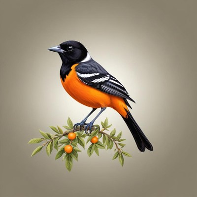 Bird perched on branch with fruit