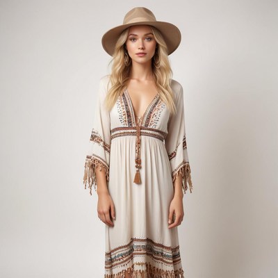 Woman in summer dress and hat