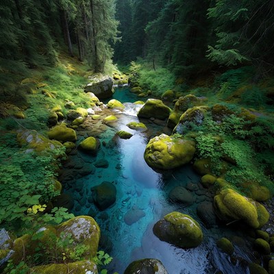 Scenic stream in green forest