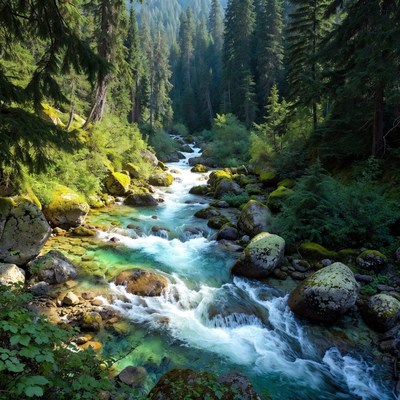 Flowing river in a forest