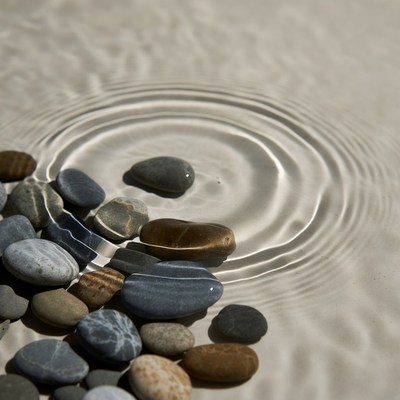 Ripples around smooth stones in water
