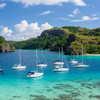 Sailboats on a clear blue bay