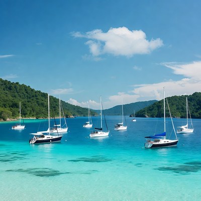Sailboats in blue water bay
