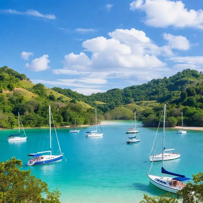 Sailboats in clear blue water