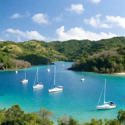 Sailboats at tropical bay
