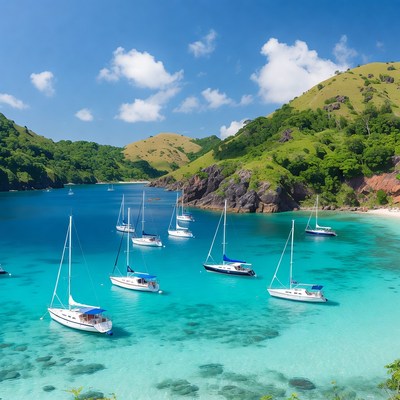 Sailboats in clear blue water