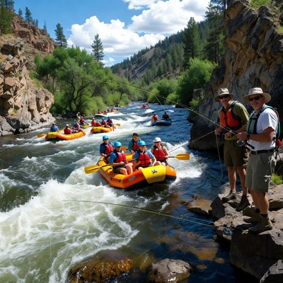 Rafting and fishing in colorado river