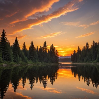 Sunset over a calm lake