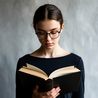 Young woman reading a book indoors