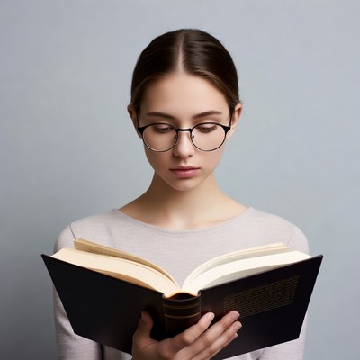 Young woman reading a book indoors
