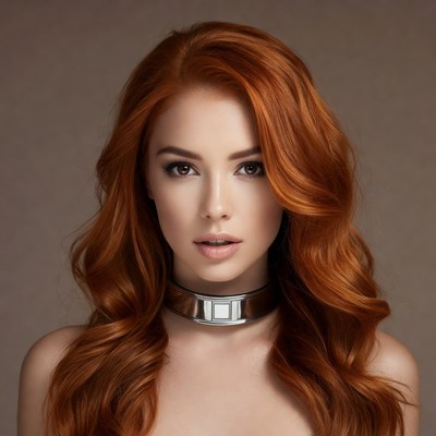 Model with long red hair and choker