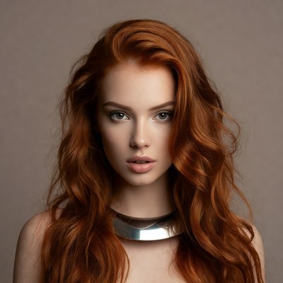 Model with curly red hair posing