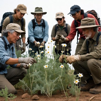 Team works together to plant flowers