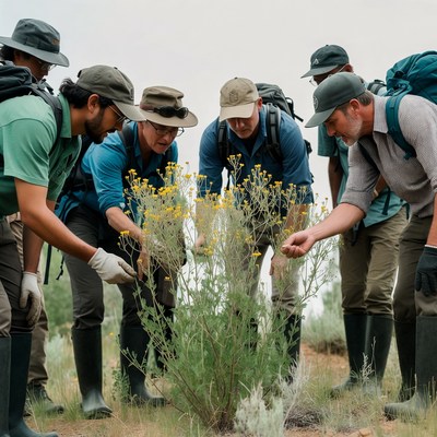 Group studies plants in nature