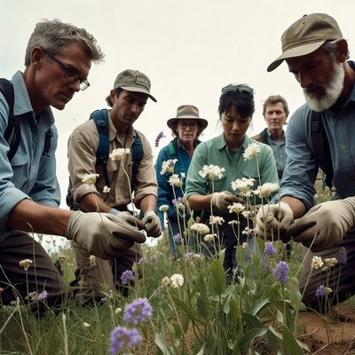 Group working on plant conservation project
