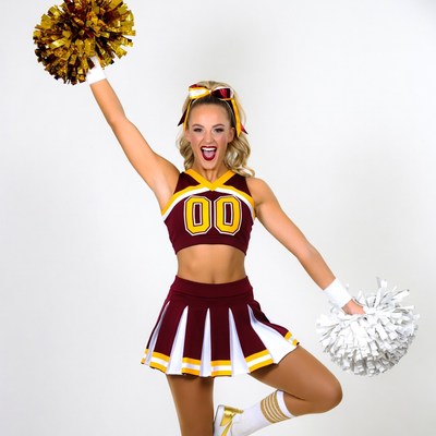 Cheerleader performing with pom poms