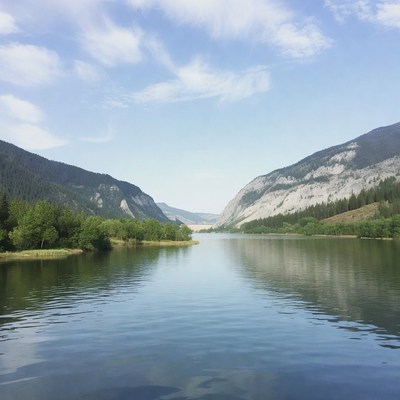 Water flowing between mountain valleys