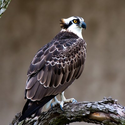 Osprey perches on tree branch
