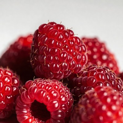 Fresh ripe raspberries arranged neatly