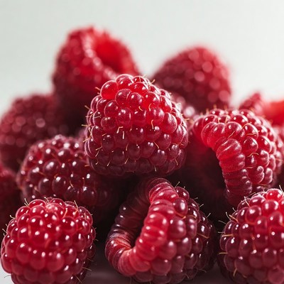 Fresh raspberries in a close-up view